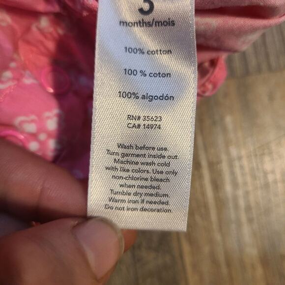 Carters 3 month pink white and yellow partial button down onesie with ruffles - Picture 4 of 5